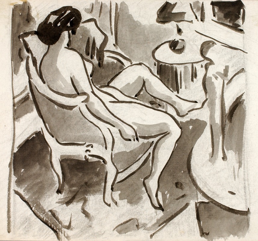 Carl Newman - Seated Female Nude, Side View