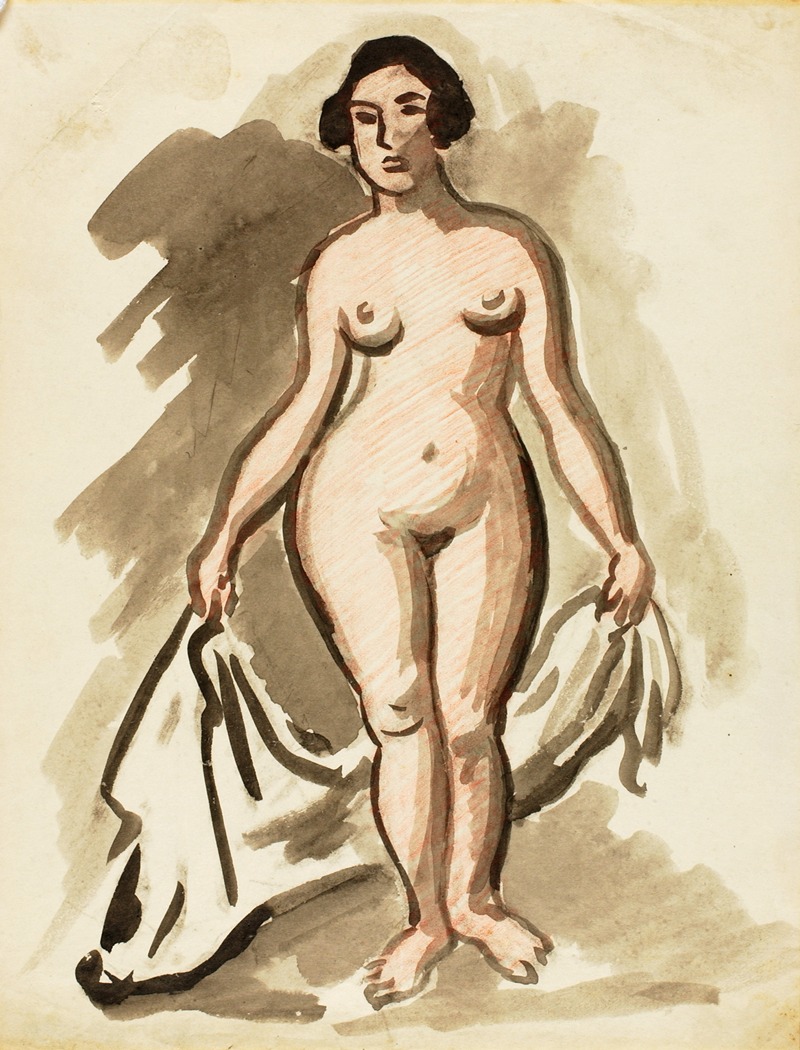 Carl Newman - Standing Female Nude with Drape