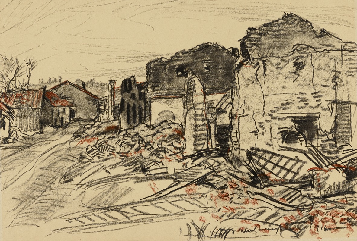 Donald Shaw MacLaughlan - Destroyed Village, War Front