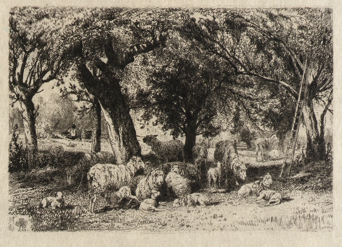 Peter Moran - Sheep in an Orchard
