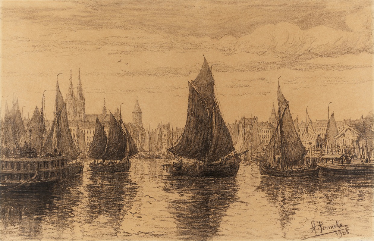 Henri-Louis Permeke - Vissersdok en visserskreek te Oostende