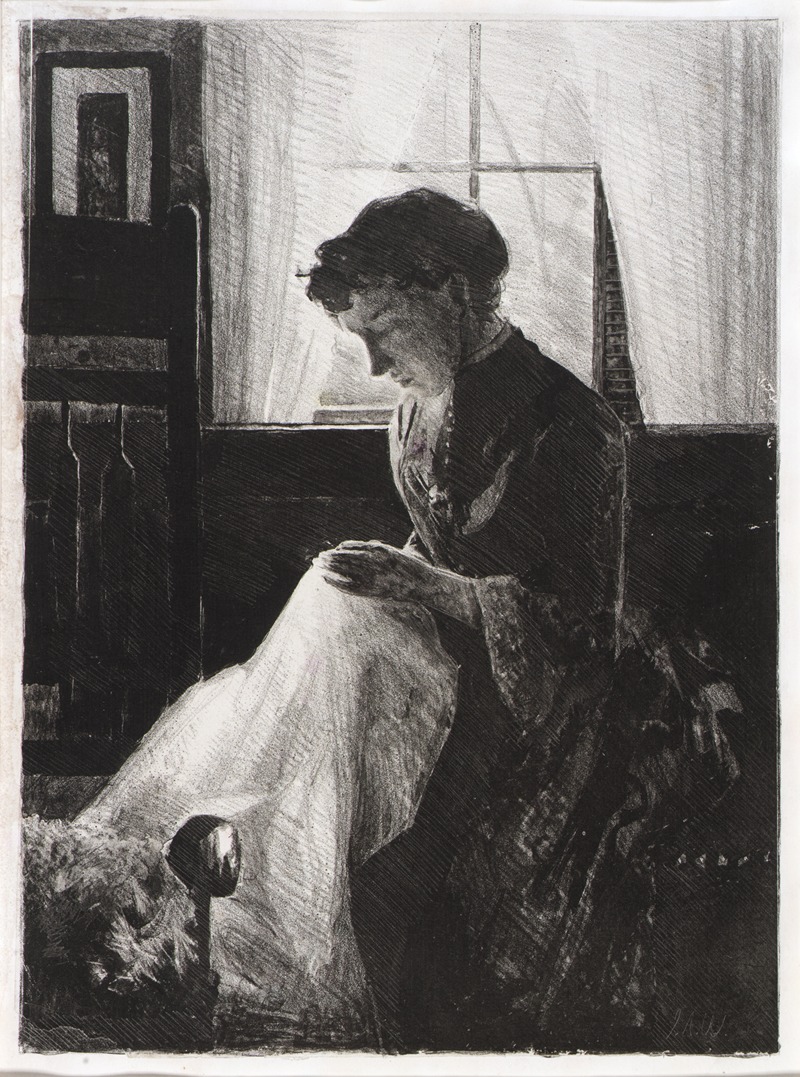 Julian Alden Weir - Profile Portrait of a Woman Sewing