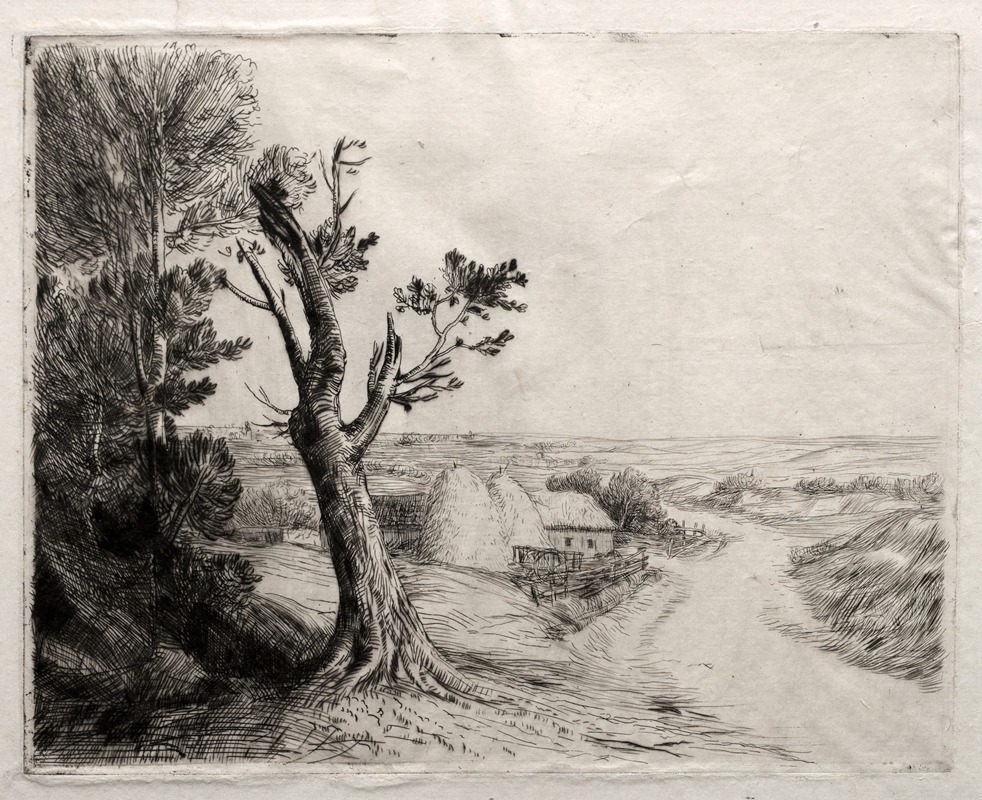 Alphonse Legros - Landscape with Strawstacks