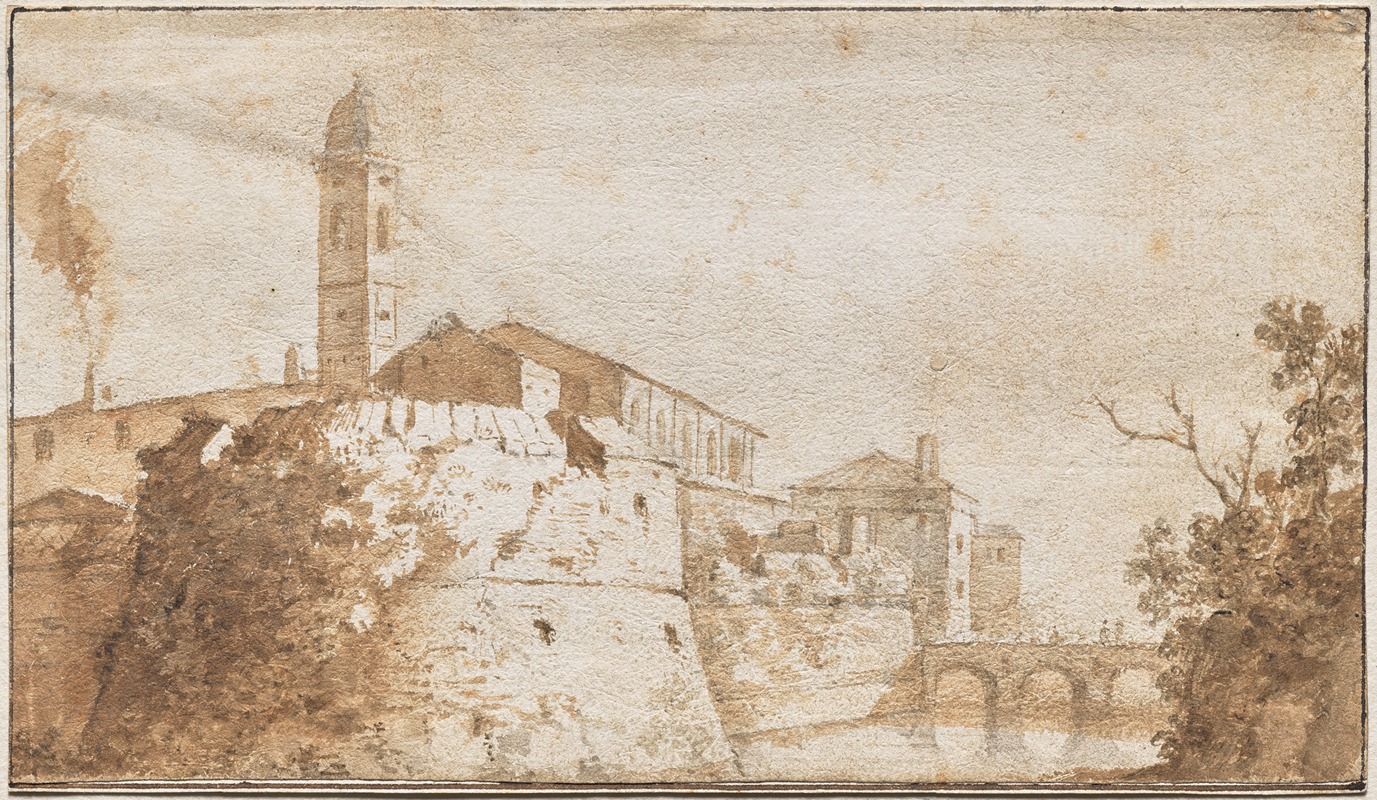 Bartholomeus Breenberg - A View of Bracciano with the Church of S. Maria Assunta