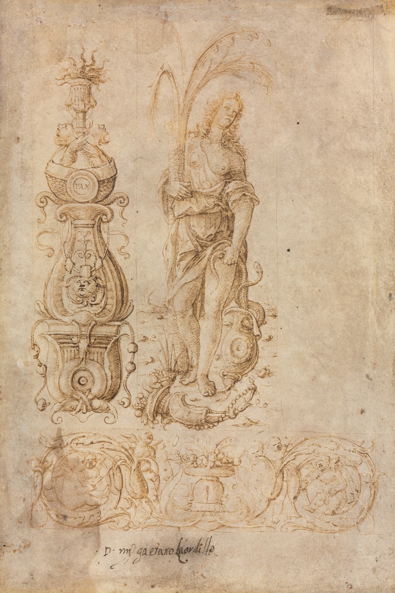 Bernardo Parentino - Design for a Candelabrum, Allegorical Figure of Abundance, Ornamental Relief Design