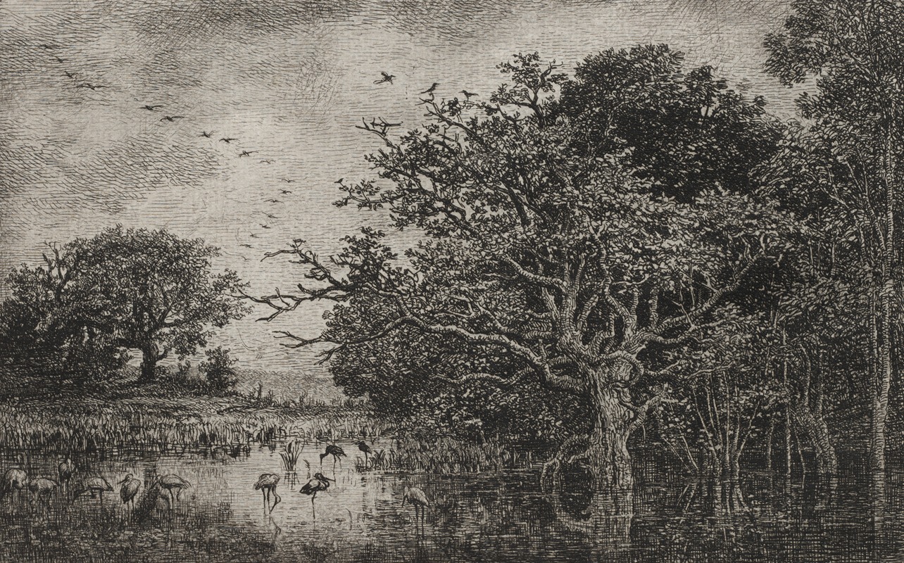 Charles François Daubigny - The Marsh with Storks