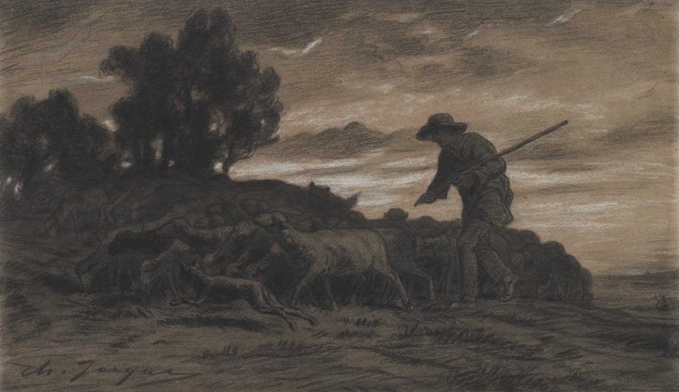 Charles Emile Jacque - A Shepherd with His Flock