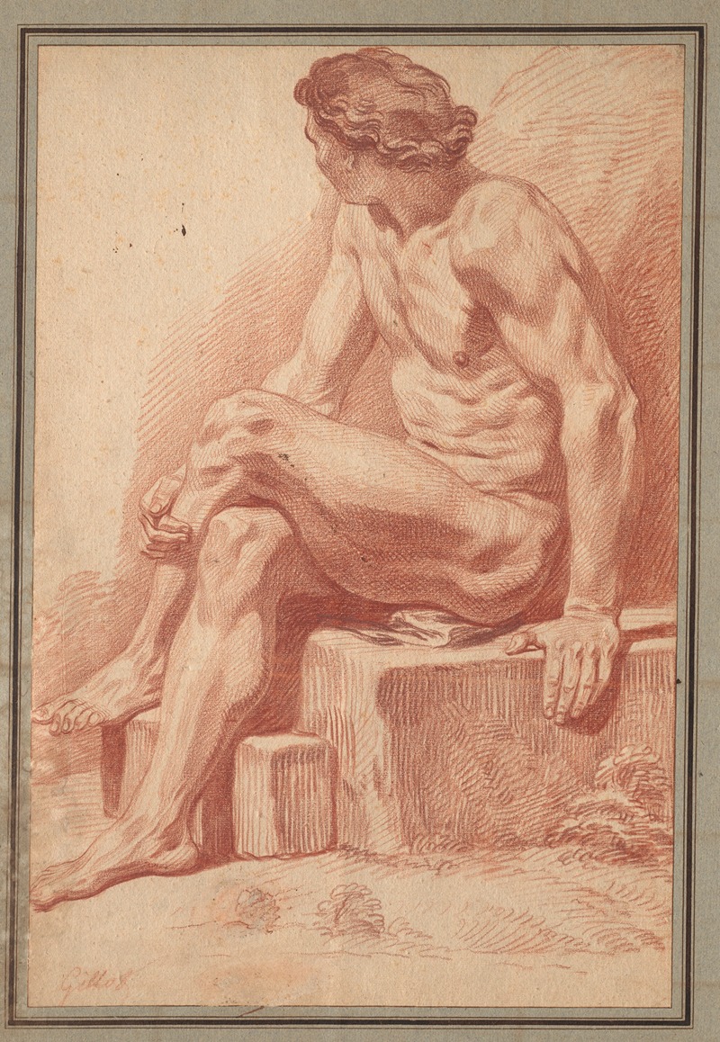 Claude Gillot - Seated Male Nude