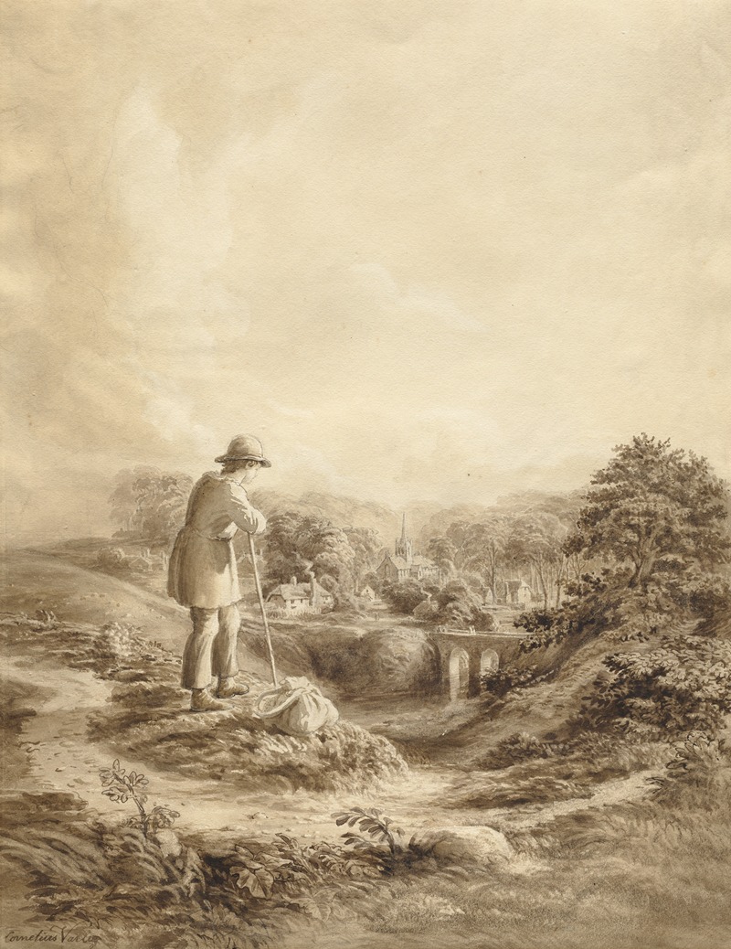 Cornelius Varley - Landscape with Figure in Foreground