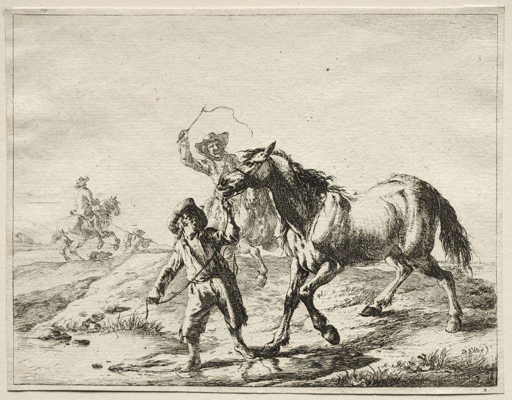 Dirck Stoop - A boy taking a horse to drink