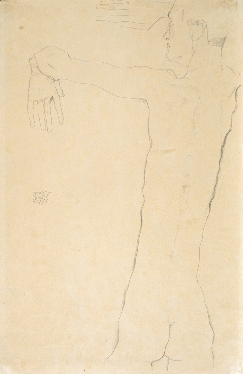 Egon Schiele - Nude Man with Raised Arms