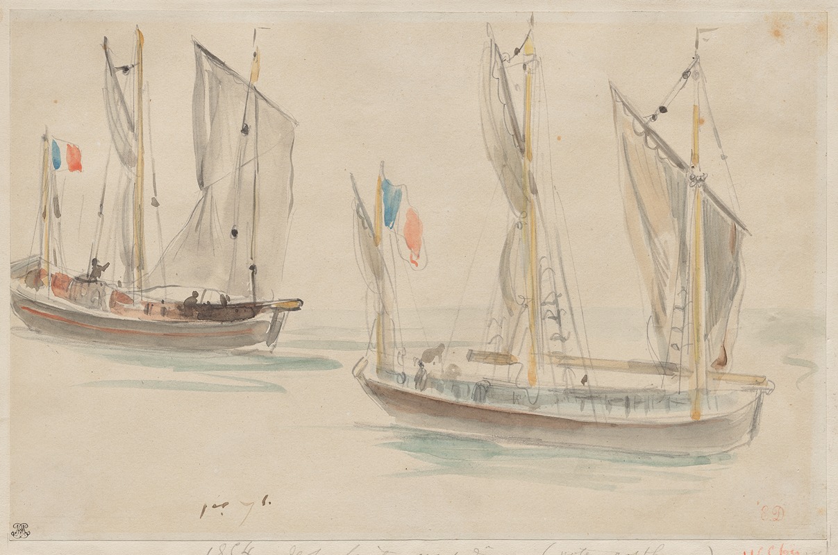 Eugène Delacroix - Two Boats at the Harbor of Dieppe