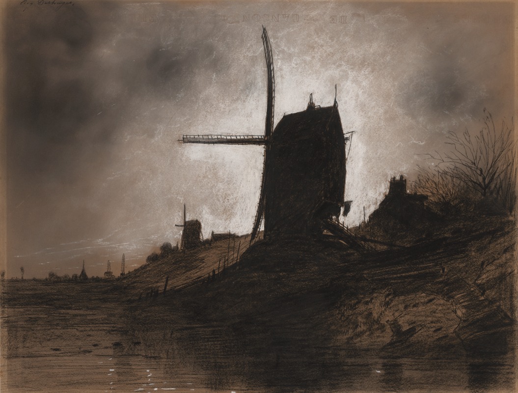 Eugène Deshayes - Windmills in a Landscape