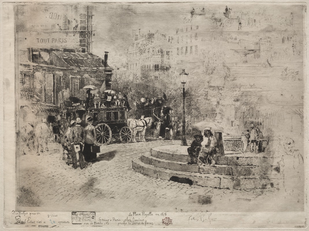 Félix Hilaire Buhot - Place Pigalle en 1878