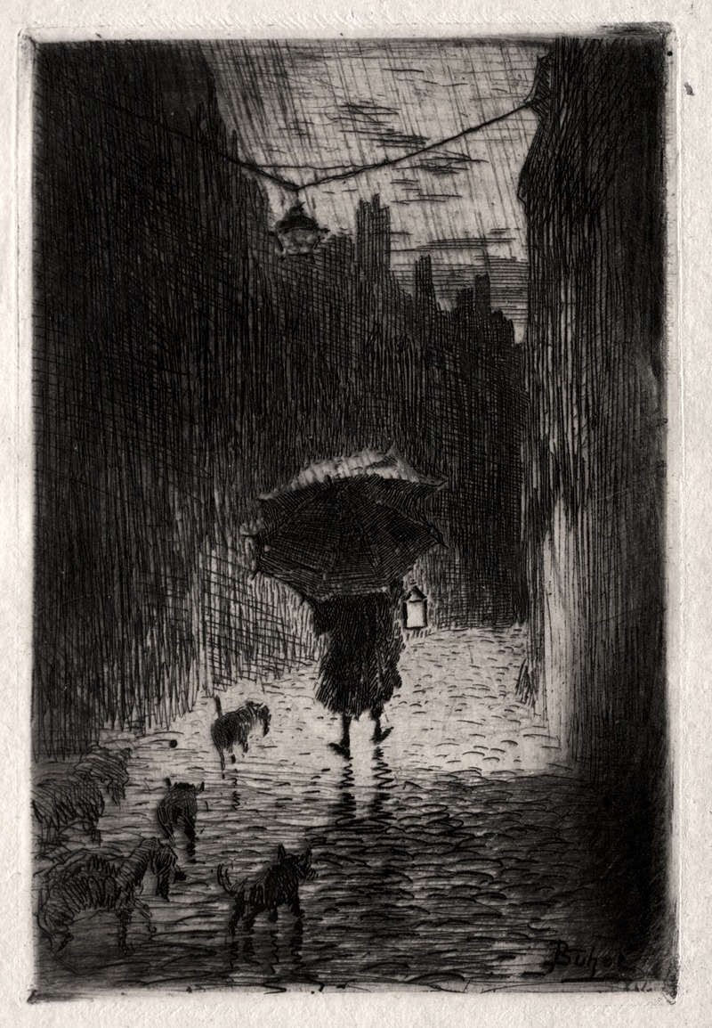 Félix Hilaire Buhot - Rain and Umbrella