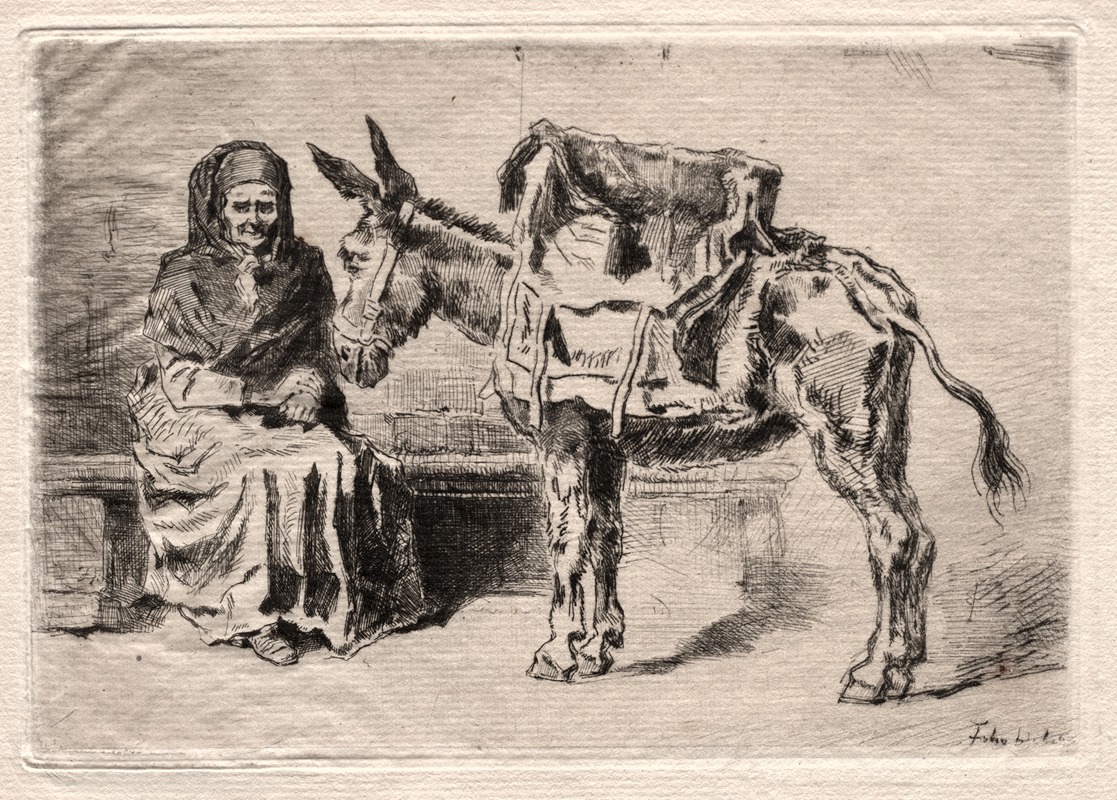 Félix Hilaire Buhot - Seated woman with Mule