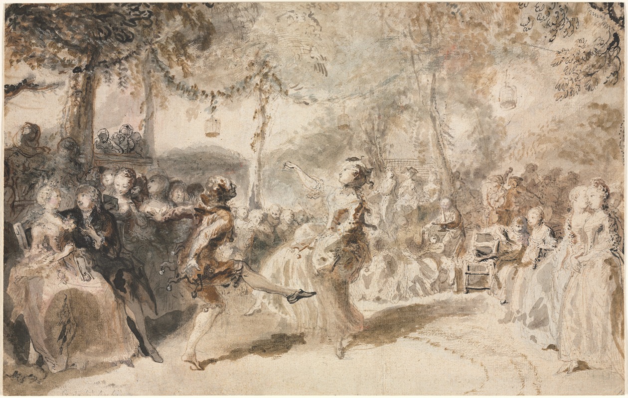 Gabriel de Saint-Aubin - Costumed Dancers Performing in a Garden Tavern