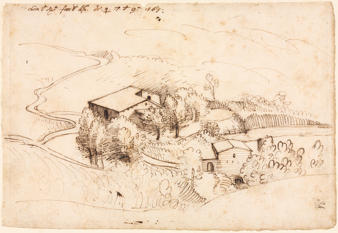 Gherardo Cibo - Farm with Trees in a Hilly Landscape