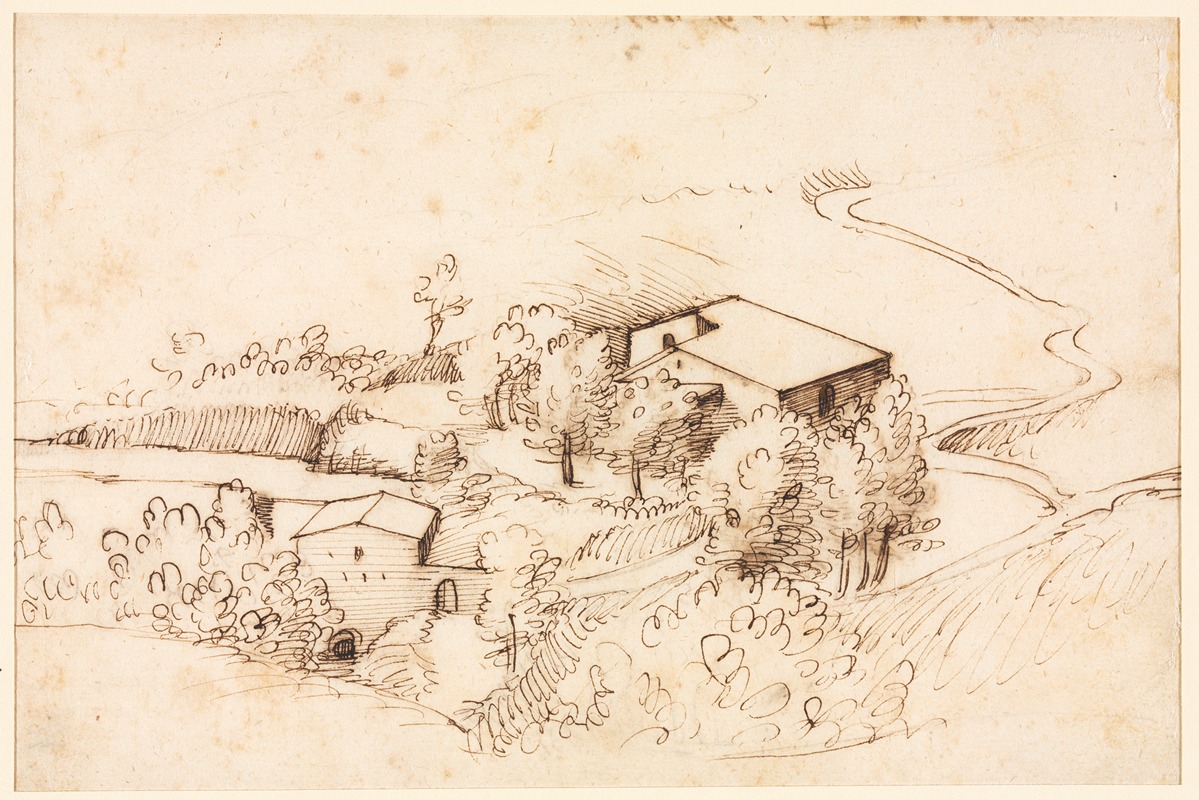 Gherardo Cibo - Farm with Trees in a Hilly Landscape