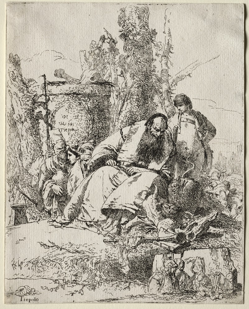 Giovanni Battista Tiepolo - Scherzi di Fantasia; Seated Magician, boy and four figures