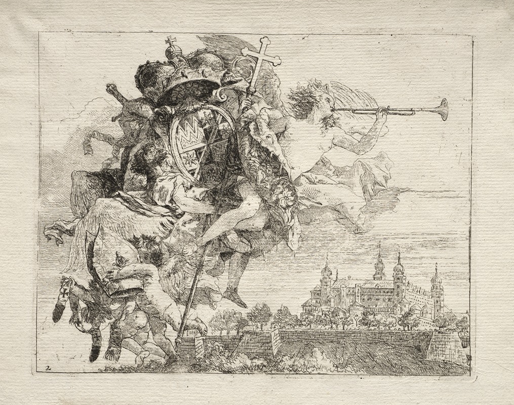 Giovanni Domenico Tiepolo - Dedication with Winged Figure of Fame bearing the Arms of the Prince-Bishop of Wurzburg