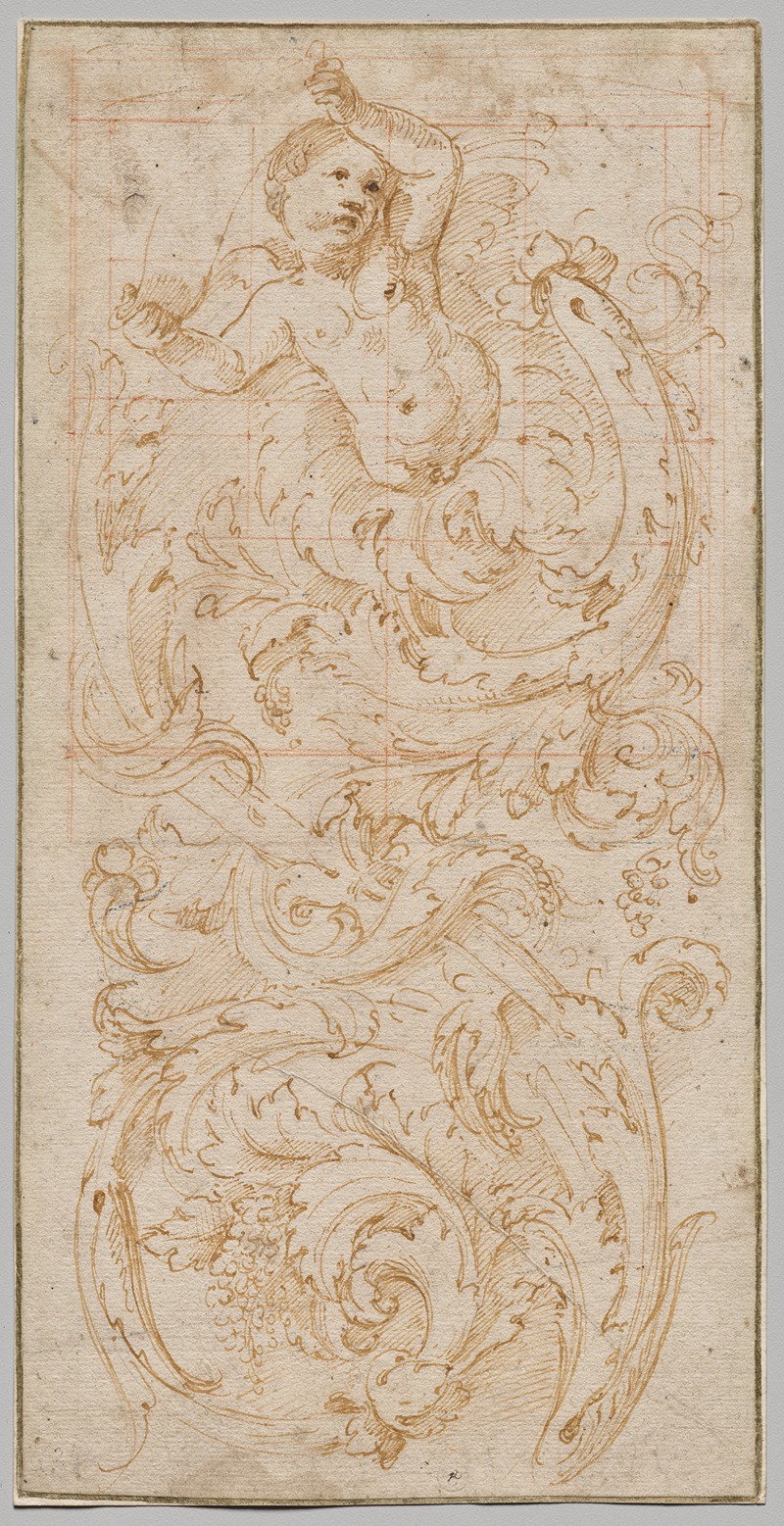 Giulio Romano - Design for a Frieze with a Putto and Acanthus Leaves