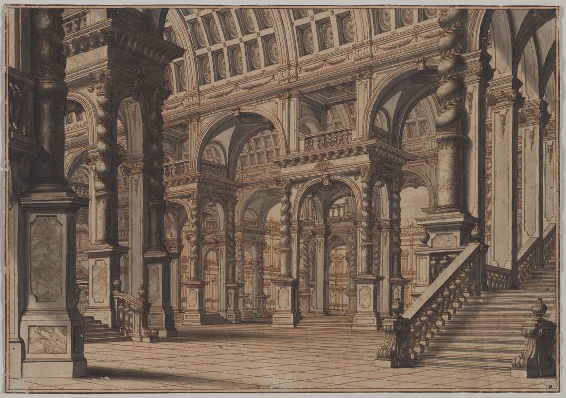 Giuseppe Galli Bibiena - Monumental Vaulted Hall with Staircase