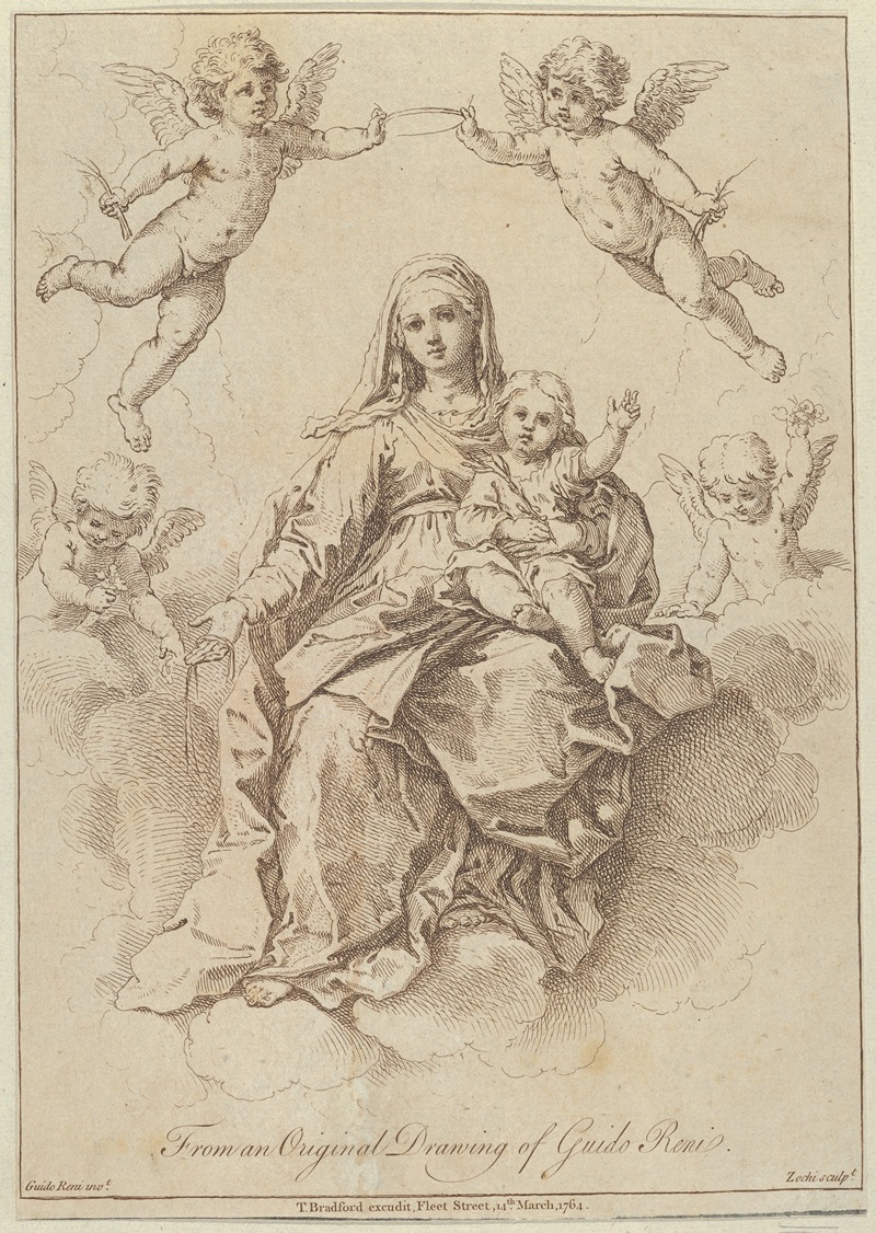 Giuseppe Zocchi - The Virgin seated in the clouds with the infant Christ, surrounded by putti, after a drawing by Reni