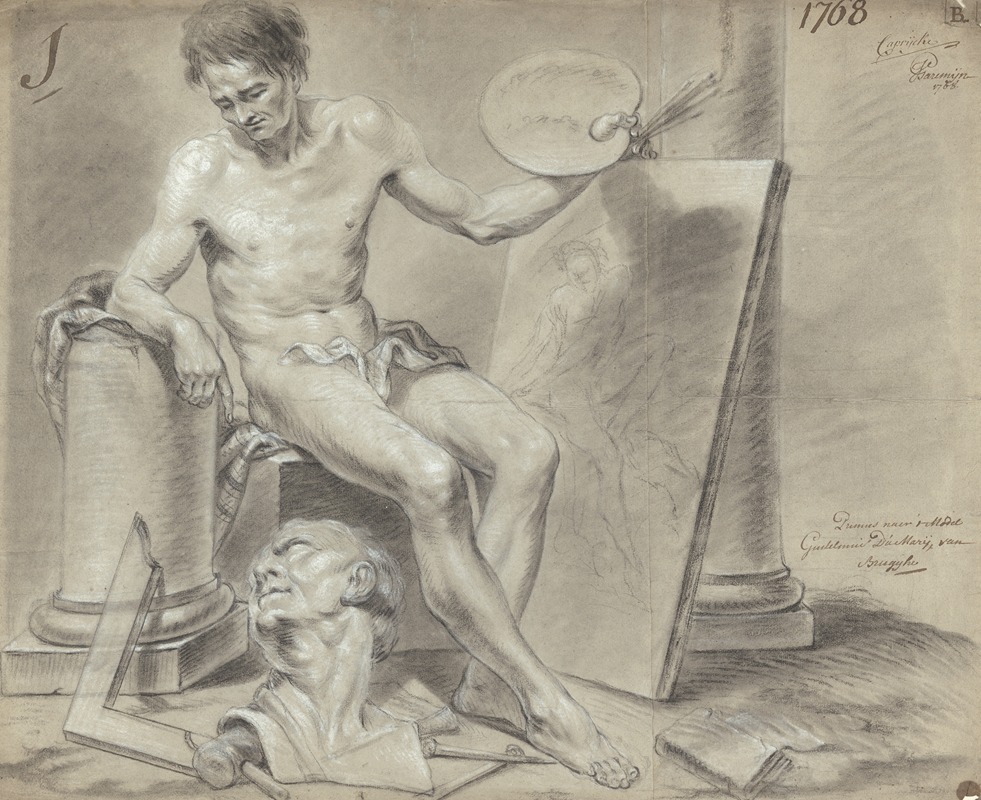 Guillielmus Dumery - Seated male nude with painter’s attributes