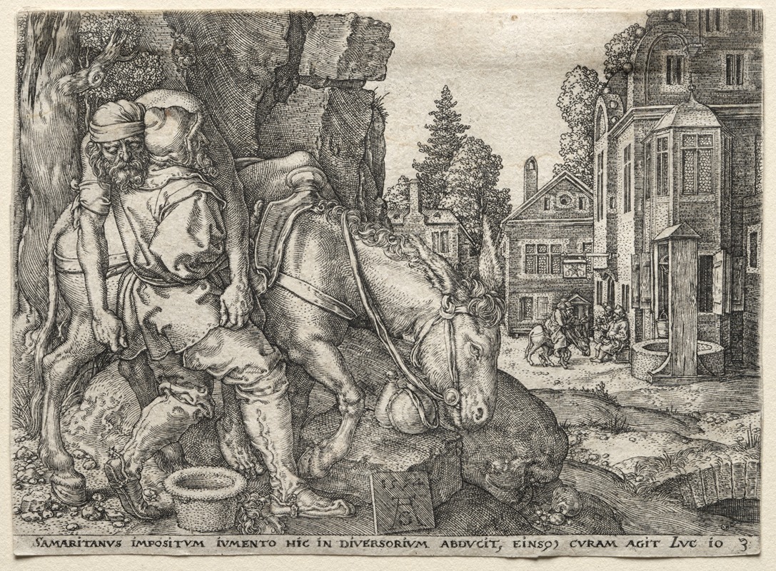 Heinrich Aldegrever - The Parable of the Good Samaritan; The Good Samaritan Putting the Traveler on His Donkey