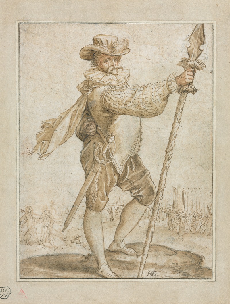 Hendrick Goltzius - Standing Officer Holding a Boar’s Spear