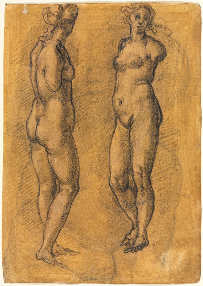 Jacopo Chimenti - Antique Statue of a Standing Woman (two views), over a Sketch of a Putto