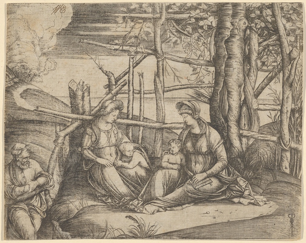 Jacopo de' Barbari - The Virgin and Child with Saint Elizabeth and John the Baptist in a landscape, St Joseph at the left