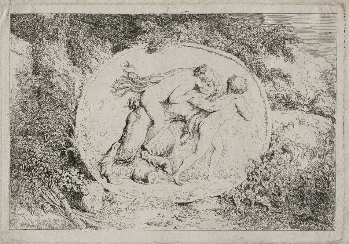 Jean-Honoré Fragonard - Bacchanales; Nymph Astride a Satyr