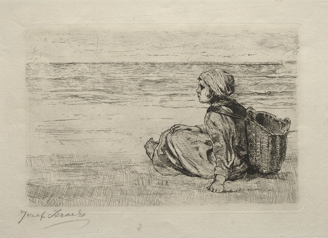 Jozef Israëls - Girl with basket seated on the shore