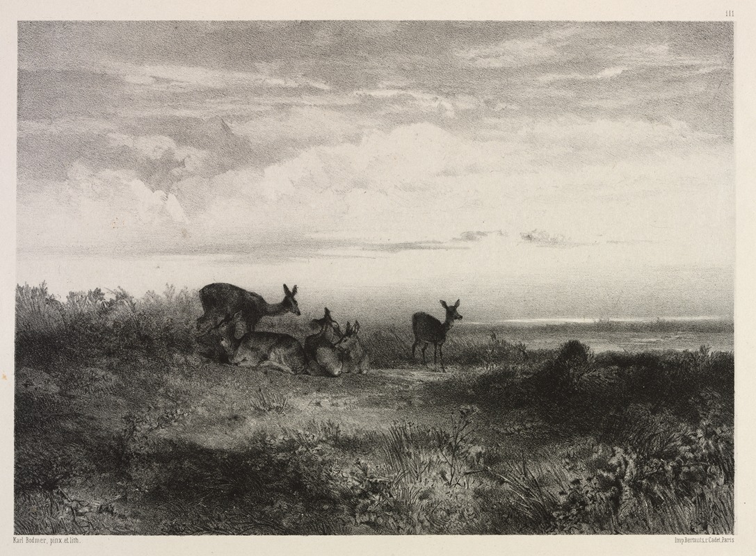 Karl Bodmer - Landscape with Deer