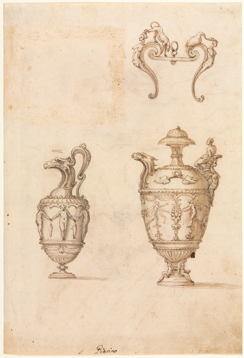 Luzio Romano - Design for Two Vases and an Ornament