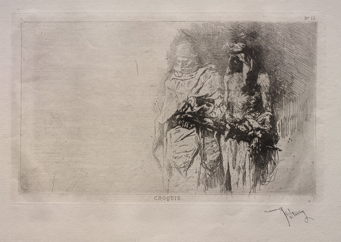 Mariano Fortuny Marsal - Sketch (Two Arabian Figures)