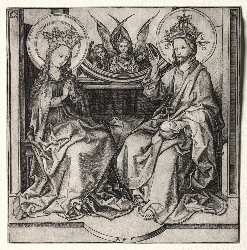 Martin Schongauer - God the Father and the Blessed Virgin Enthroned Attended by Angels