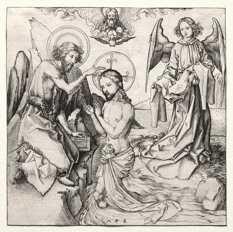 Martin Schongauer - The Baptism of Christ in the Jordan