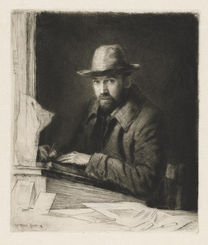 Muirhead Bone - Portrait of the Artist in a Hat, No 2