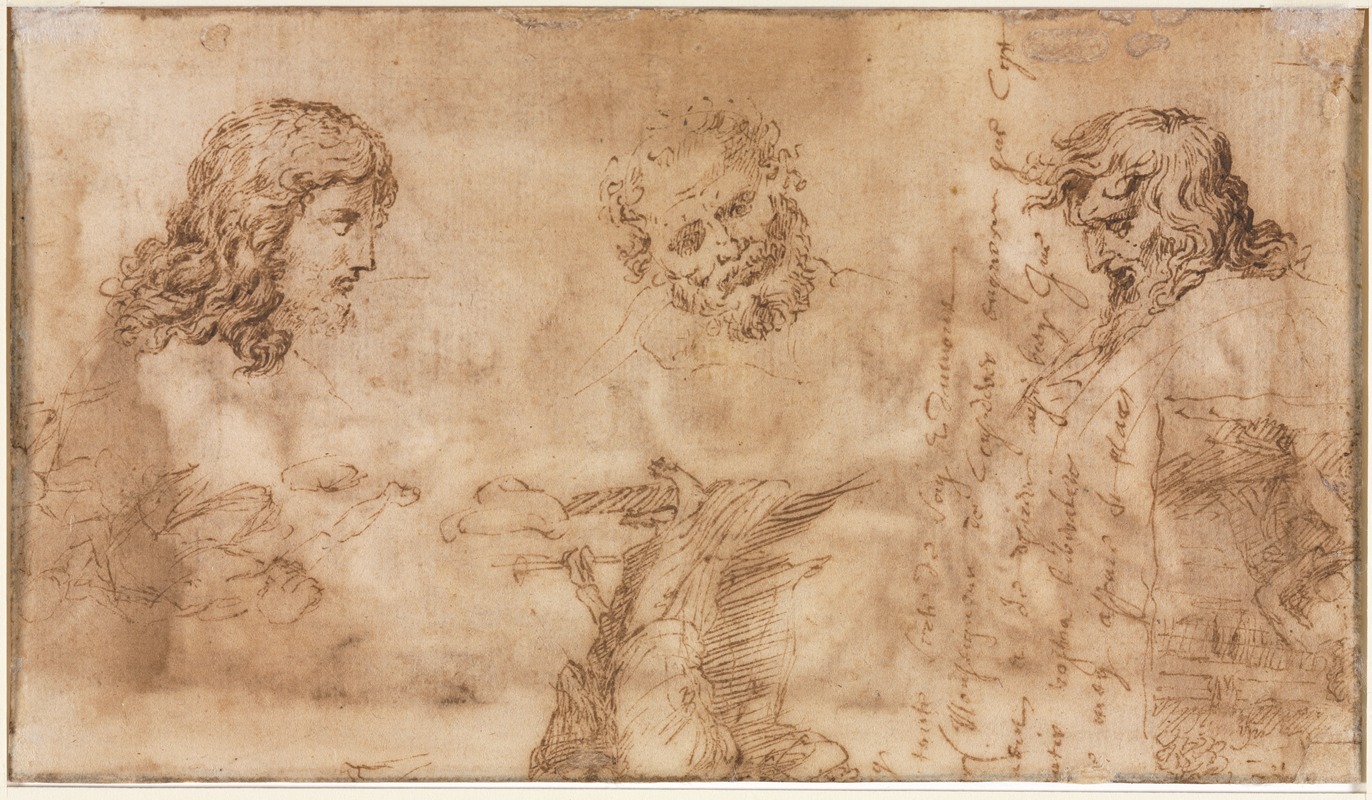 Nicolas Poussin - Three Heads and Other Sketches