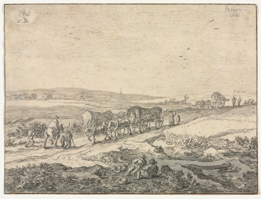 Pieter Molyn - August; Landscape with Wagons