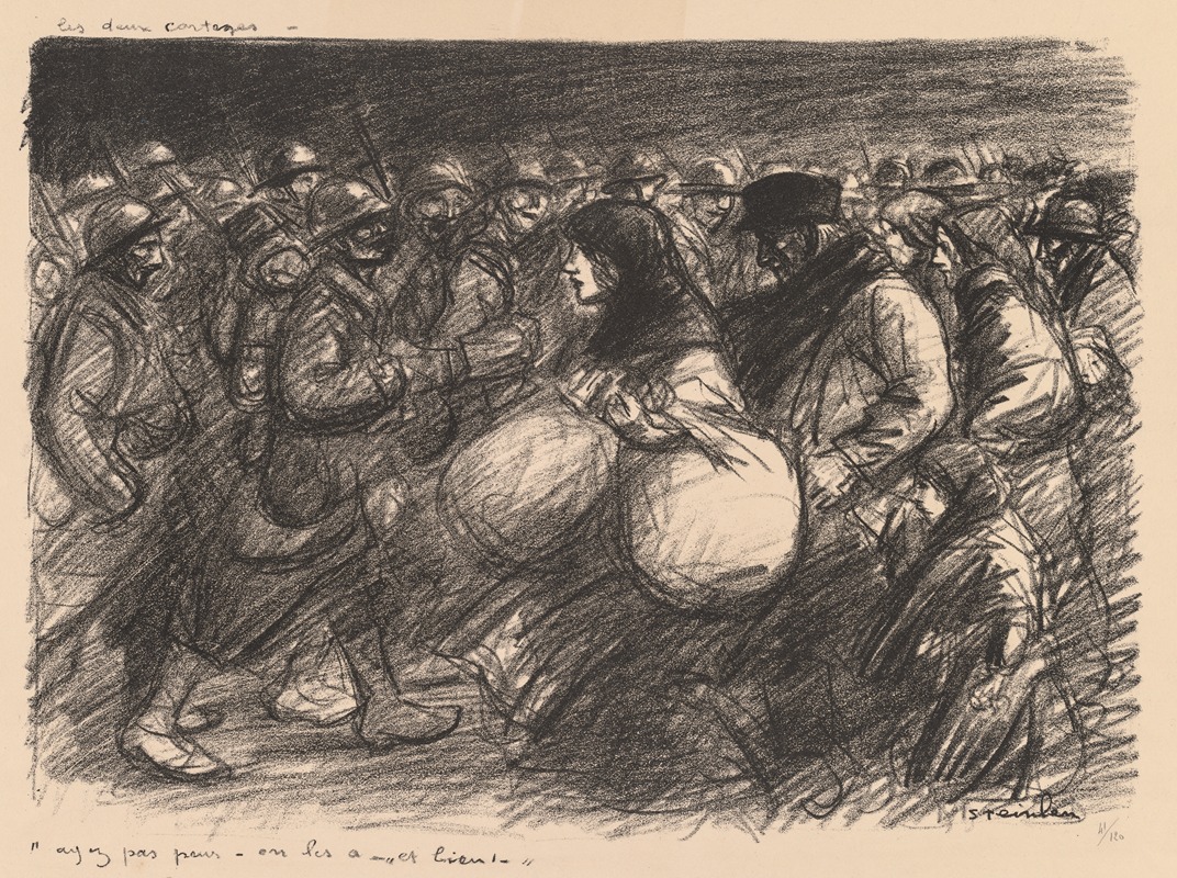 Théophile Alexandre Steinlen - War Sketches; The Two Processions (Croquis de guerre; Les deux cortèges – ‘Ayez pas peur – on les a – et bien!’)