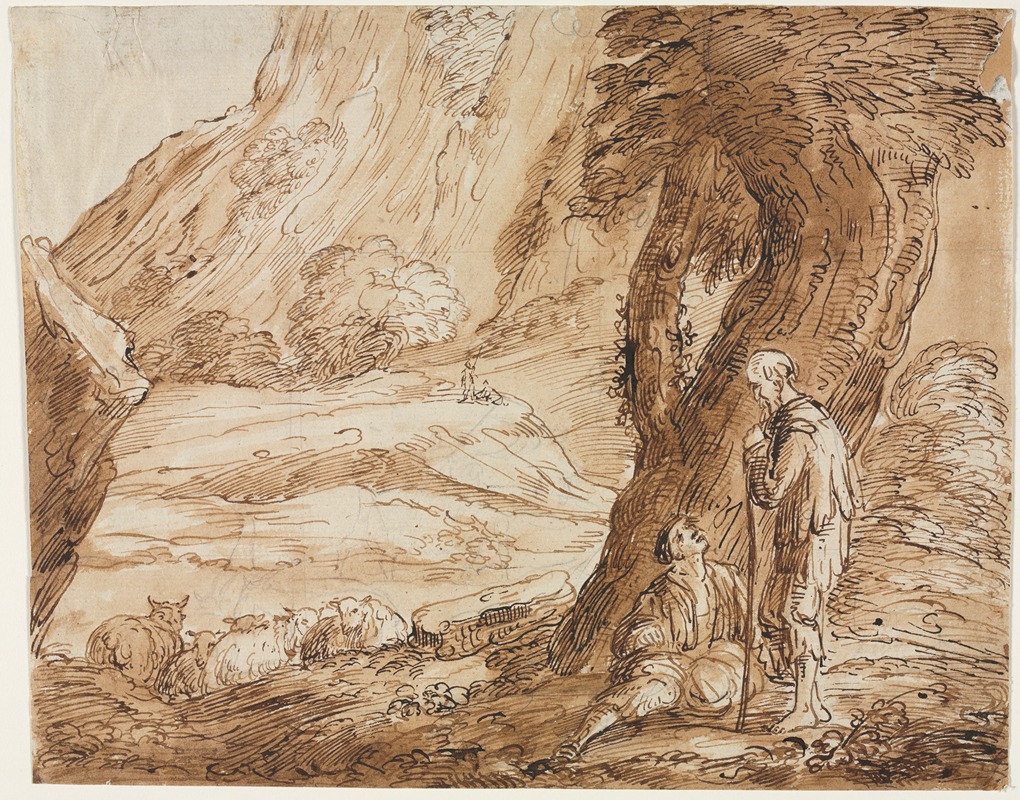 Thomas Barker - Landscape with Sheep and Two Shepherds