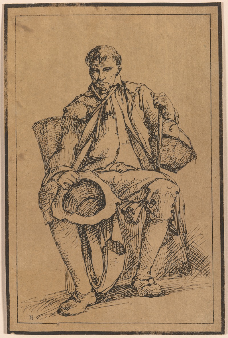 Thomas Barker - Seated Man with Baskets Holding Hat and Walking Stick