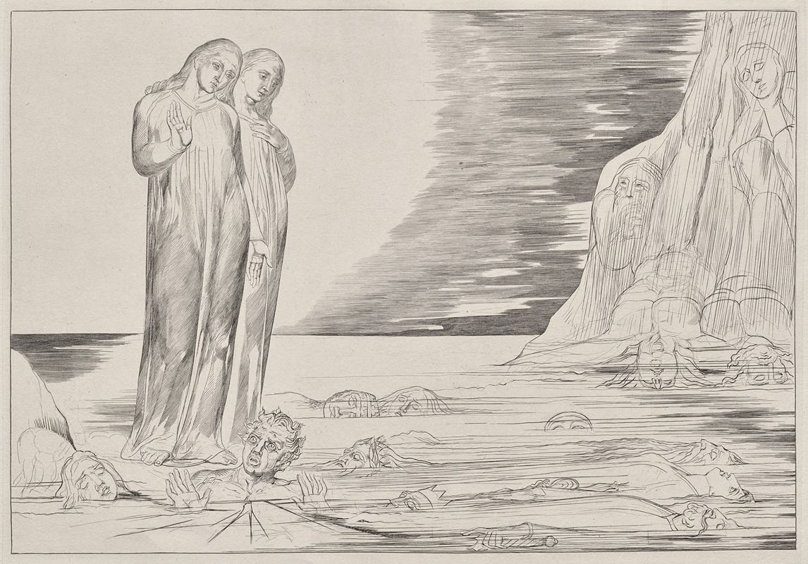 William Blake - The Circle of the Traitors; Dante’s Foot Strriking Bocca degli Abbate, from Dante’s Inferno