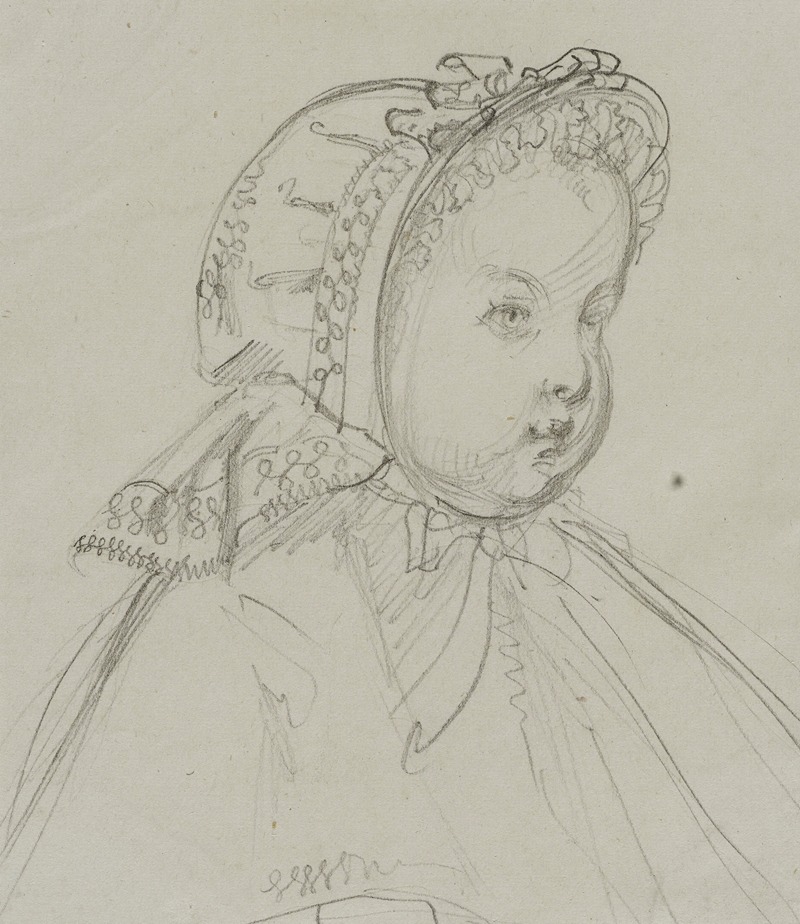 Anaïs Colin-Toudouze - Tête de nourrisson de trois-quarts avec bonnet de dentelle