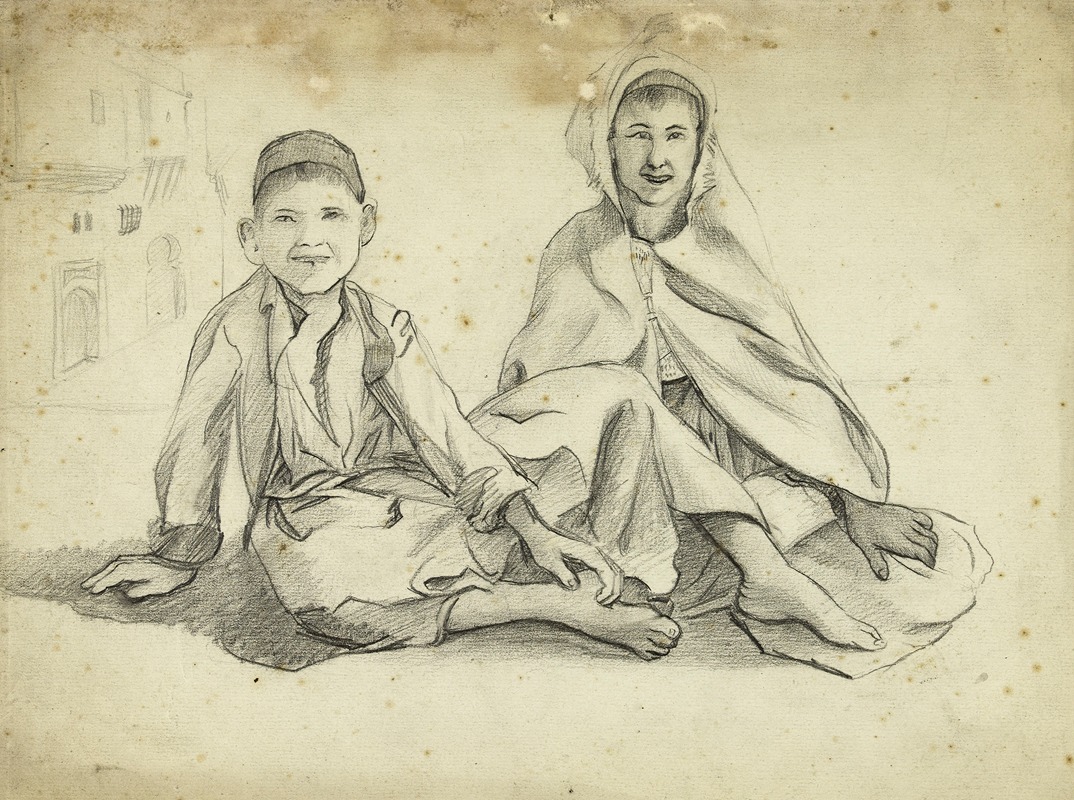 Arthur-Joseph Gueniot - Deux enfants arabes assis