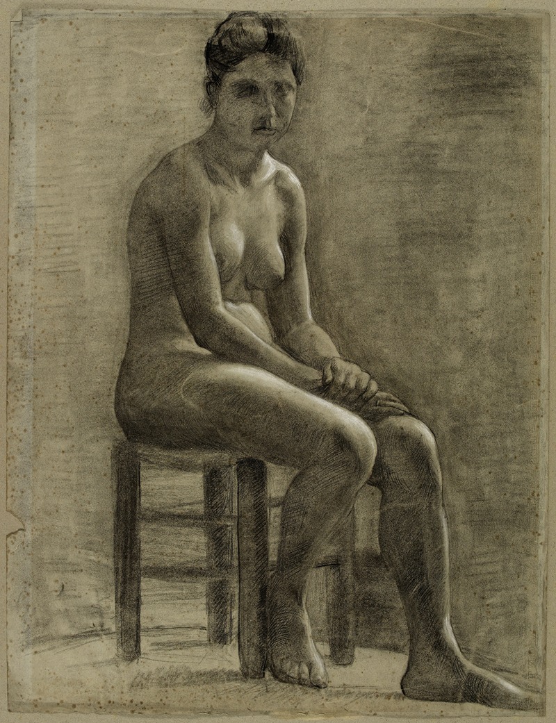 Arthur-Joseph Gueniot - Femme nue assise sur un tabouret, les mains croisées (modèle)